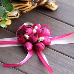 Bride wrist flowers Sister Hand Flower Groom Boutonniere best man corsage prom Wedding Flower party cup chair decoration 150pc