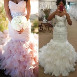 FREE SHIPPING Hot Sale Vintage Mermaid Wedding Dresses Ruffles Sweetheart Lace-up Back Beaded Pleat Bridal Gowns Wedding Gowns