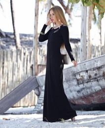 Long Sleeves Black Sheath Maxi Wedding Dresses Simple Elegant Stretchy Crepe Floor Length Informal Reception Gowns Gothic Custom Made