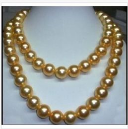 genuine round south sea golden pearl necklace 11-12mm 36 inch 14K Gold Clasp