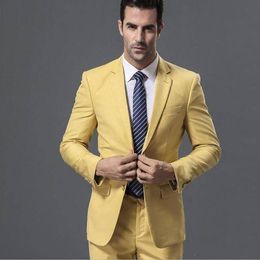 Slim Fits Man Business Suits Yellow Gold Groom Tuxedos Men Prom Party Coat Trousers Sets (Jacket+Pants+Tie) K26