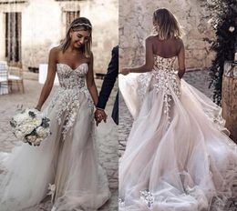 2019 Cheap Plus Size Country Style lace Appliques A-Line Wedding Dresses sweetheart Bohemian Bridal Gowns for Brides robe de mariée