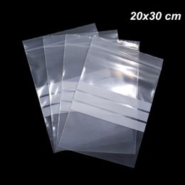 100 Pieces 20x30cm Poly Plastic Zipper Writable Reusable Storage Pouch Poly Clear Self Seal Packaging Bag for Dried Nuts Fruit