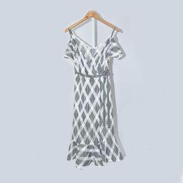 2019 Spring Summer Striped Print Spaghetti Strap V Neck Cotton Belted Mid-Calf Dresses Women Dress Fashion Vestidos A2714