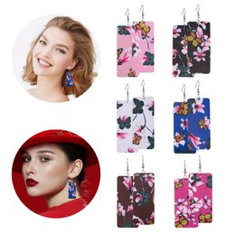 Rectangle Leather Earrings Butterfly Printed Fashion Women Ladies Jewelry