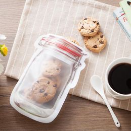 Safe Zippers Storage Bags Plastic Mason Jar Shaped Food Container Resuable Eco Friendly Snacks Bag LX5022