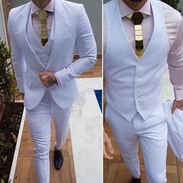 Fashionable Groomsmen Peak Lapel Groom Tuxedos White Men Suits Wedding/Prom/Dinner Best Man Blazer ( Jacket+Pants+Tie+Vest) G326