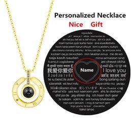 Personalized Any Name Necklaces Women Rose Gold Silver 100 Languages I Love You Projection Pendant Necklace Men BFF Jewerly Gift