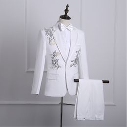 Mens Floral Bling Sequins Suits Formal Coat Trousers Party Jackets Costume Tie hot B62