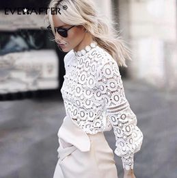 Women's Blouses & Shirts EVERAFTER Elegant White Lace Blouse Shirt Women Lantern Sleeve Sexy Hollow Out Embroidery Patchwork Autumn Tops Fem