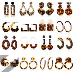 Fashion Tortoise Color Leopard Print Ear Studs Acrylic Acetic Acid Sheet Geometric Circle Square Long Drop Earrings Women Animal Ear Stud