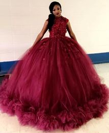 2024 New Arrival Bury Quinceanera Ball Gown Dresses Jewel Neck Cap Sleeves Lace Appliques Beads Puffy Tulle Party Prom Evening Gowns 403