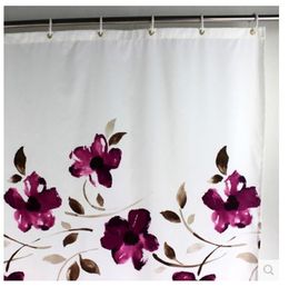 Wholesale- Ink purple orchid high-grade bathroom polyester shower curtain waterproof mildew thickened bathroom shower curtain polyester
