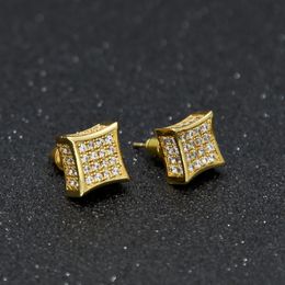 18K Gold Hip Hop Iced Out Full Cubic Zirconia Square Earring Studs for Men Women & Girls Diamond Stud Earrings Rapper Jewellery Wholesale