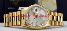 Topselling Free Shipping 36mm 18kt Gold Day Date President Silver 8+2 DIAMOND 18048 Automatic Movement Watch Men's Wrist Watches