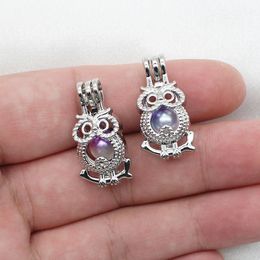 Silver Plated Colour Hollow Cute Owl Oyster Pearl Cage Lockets Perfume Essential Oil Diffuser Cage Pendant Jewellery Charms