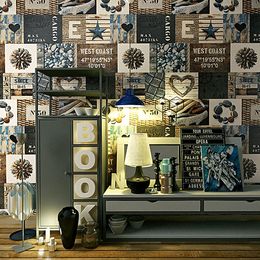 Retro loft wallpaper 3d space industrial style metal sheet patch welding wall cover cafe bar studio internet cafe background