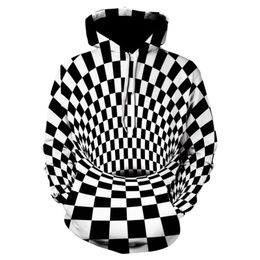 Stylish hoodie personality black and white plaid men's long sleeve thin sports high quality hypnotic hoodie