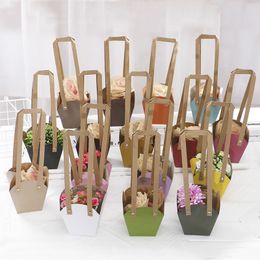 Small Size Kraft Paper Flower Gift Packing Bags Bonsai Package Plant Pot Carrier with Handle