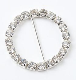 24mm Bar 33mm Round Crystal Clear Silver Plated Rhinestone Ribbon Buckle Chair Slider Wedding Supplies