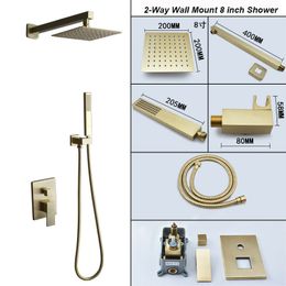 8/10/12" Brushed Gold Wall Mounted 2-Ways Shower Faucet Mixer Valve Set Taps
