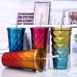 18oz stainless steel tumbler vacuum insulated Wine glasses Mug travel tumblers perfect Gift for Woman with straw 4 colors