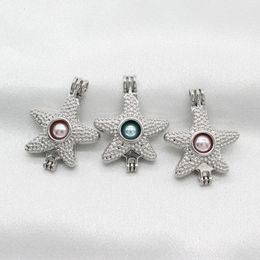 10pcs Silver Plated Starfish Pearl Cage Lockets Diffuser Cage Pendant Necklace Jewellery Charms for Perfume Essential Oil
