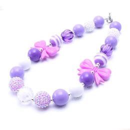 Newest Beautiful Bow Design 2PCS Necklace Birthday Party Gift For Toddlers Girls Beaded Bubblegum Baby Kids Chunky Necklace Jewelry