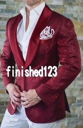 Latest Design One Button Burgundy Paisley Shawl Lapel Wedding Groom Tuxedos Men Party Groomsmen Suits (Jacket+Pants+Tie) K33
