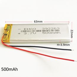 3.7V 500mAh 392263 Lithium Polymer Rechargeable Battery LiPo cells li-ion power For Mp3 headphone DVD GPS mobile phone Camera psp game Toys