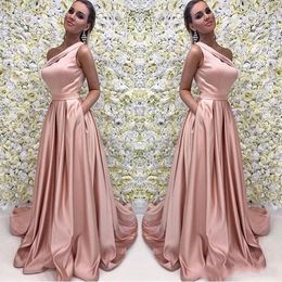 New Sexy Pink Mermaid Prom Dresses Satin One Shoulder Sleeveless Open Back Cheap Floor Length Plus Size Party Evening Gowns