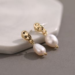 Fashion- Classic Copper Korean Gold Natural Pearls Dangle Earrings Minimalist S925 Silver Earring For Women Party Statement Jewelry