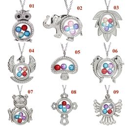 Magnetic Owl Life Tree Angel Glass Living Memory Locket Pendant Pearl Cage Floating Charms Pendant Necklace With Steel Chain