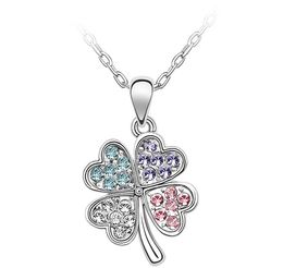 Hot Sale 18K Platinum Plated Women Clovers Pendant Necklaces Genuine Austrian Crystal Fashion Costume Necklace Jewellery For Women