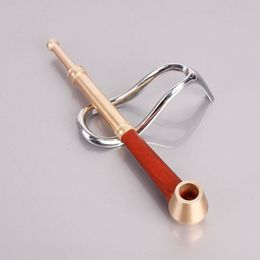 Long Portable Red Natural Wooden Brass Material Smoking Tubes Dry Herb Tobacco Bowl Innovative Design Holder Handpipe Hot Cake DHL