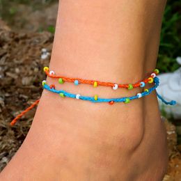 12 Pcs Rope Braid Vsco Foot Anklet Sead Beads Barefoot Bracelet Friendship Anklets for Women Girls Bohemian Beach Leg Jewellery Wholesaling