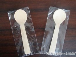 Wholesale-Free Shipping 100pcs Mini Wooden Disposable Desserts Round Spoons for Wedding Party Supplies