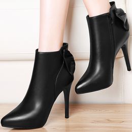 Hot Sale-designer women shoes winter boots high heels ankle boots chaussures pour femmes top quality stiletto leather booties