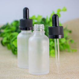 Fast Shipping Frosted E liquid Empty Bottles 30ml Glass Dropper Bottles with Childproof Caps And Pipette Dropper