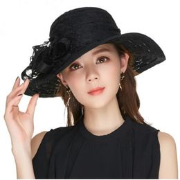 New womens Organza Hat Kentucky Derby Wedding Church Party Floral Lace Hat wide brim sun summer hats for women 7 Colours top quality