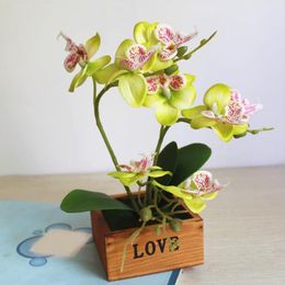 Garden Artificial Wood Pot Desktop Craft Mini Silk Flower Home Decoration Display Office Simulation Bonsai Butterfly Orchid Gift