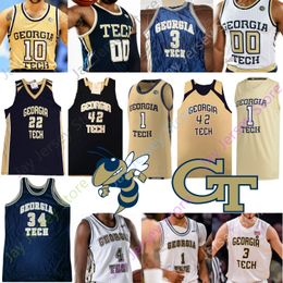 Georgia Tech Yellow Jackets Basketball Jersey NCAA College Devoe Jose Alvarado Moses Wright James Banks III Usher Stephon Marbury Chris Bosh