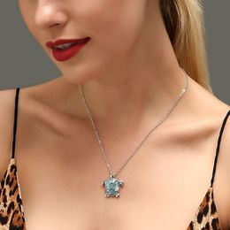 Temperament wild inlaid rhinestone turtle pendant necklace cute little turtle pendant clavicle chain female party birthday gift