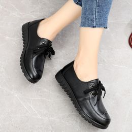 Hot Sale- Shoes Women's Ladies Fashion Solid Colour single shoes Casual Lace Up Work woman Shallow Leather Chaussures Femme
