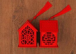 Exquisite House Shape Wedding Candy Box Chinese Style Red Wooden Chocolate Candy Boxes Party Decoration