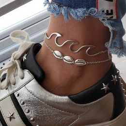 Shell Wave Anklets Foot Chain Multilayer Silver Shells Anklet Bracelet Beach Jewellery for Women drop ship