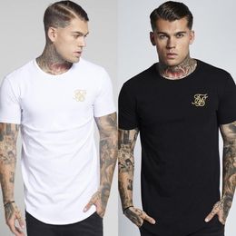 Men Fashion West Embroidery Sik Silk T Shirt Mens Casual Hip Hop Irregular Curved Hem Short Sleeved T -Shirts Size M-2XL