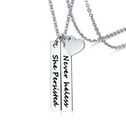 Personalized Inspiration Necklace Rectangle Tag and Heart Necklace in Stainless Steel Birthday Gift Graduation Jewelry