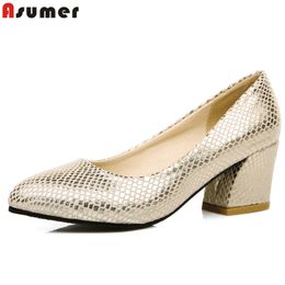 ASUMER Plus size 34-45 hot sale 2018 new high quality simple women pumps square heels party wedding shoes woman gold and silver