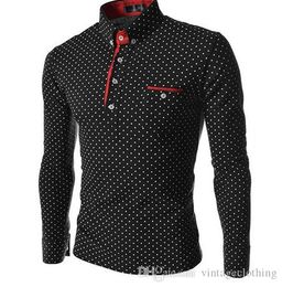 Men's Polos Mens Dress Shirts Fashion Long Sleeve Casual Designer Polka Shirt Fit Size M-3XL